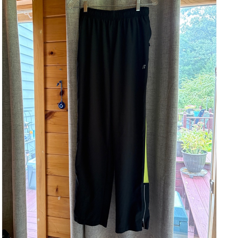 Russell Athletic Dri-Power 360 Track Pants Mens Small Black Neon Yellow R534302